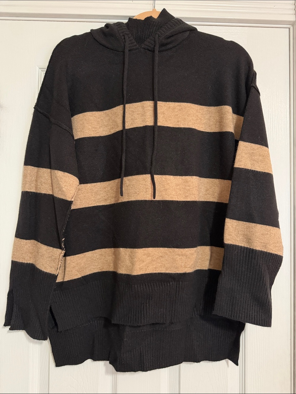 Promesa Black and Tan Striped Crewneck Hoodie Sweater